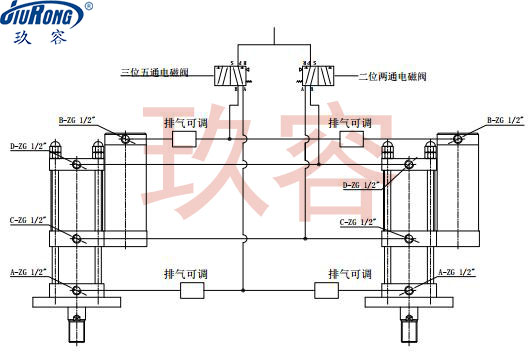 多個增壓缸多點鉚接機上的增壓缸同步動作連接原理圖 多個增壓缸多點鉚接機上的增壓缸同步動作連接原理圖