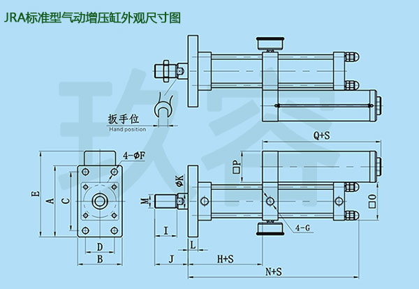 JRA標準型氣動增壓缸外觀尺寸圖 JRA標準型氣動增壓缸外觀尺寸圖