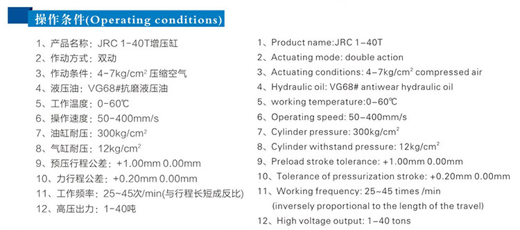 總行程可調氣液增壓缸操作條件 總行程可調氣液增壓缸操作條件
